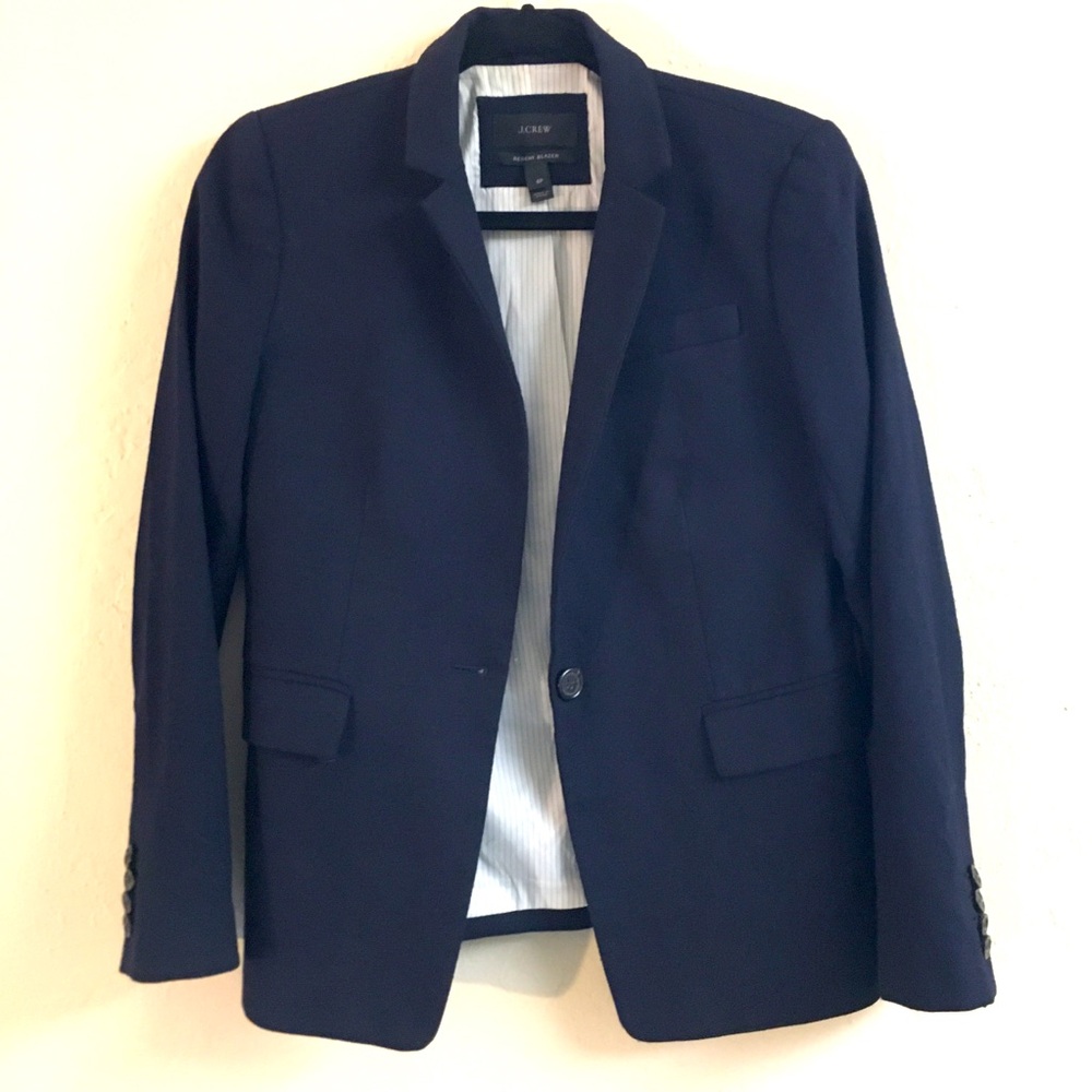 J Crew Regent Blazer Wool Size Petite 6 Navy Blue Classic Preppy Workwear Office